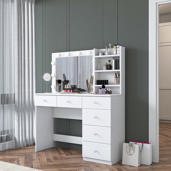 Hanah Home Mesa de Maquillaje Blanca con 10 Focos Hanah Home Mesa de Maquillaje Blanca con 10 Focos